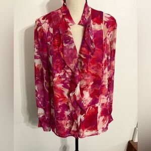 Jones New York Vibrant Floral Blouse - Pink and Red. size 14